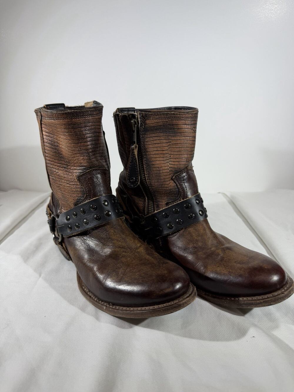 Freebird by Steven Ramone Boot Brown Lizard Leather Harness Women's Size 8 Studs